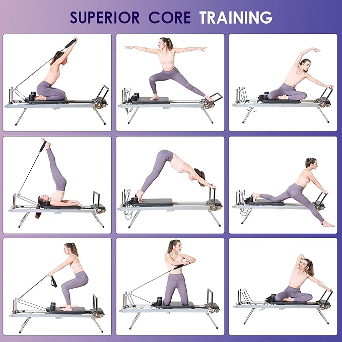 DlandHome Pilates Reformer, Foldable Pilates Reformer Machine with Springs & Resistance, Suitable for Advanced and Beginners Users Adjustable Pilates Equipment for Full-Body Home Workout Up to 330 lbs