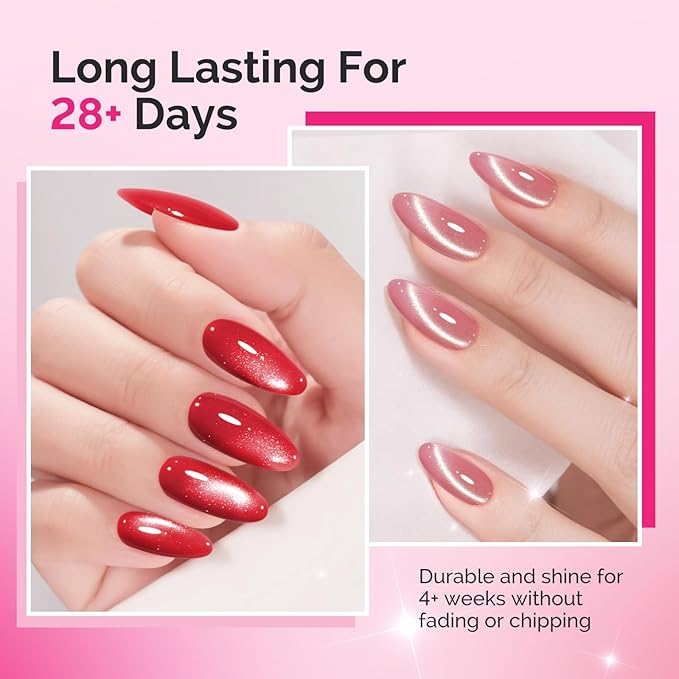 MelodySusie Ruby Gleam Red Cat Eye Set Cat Eye Gel Nail Polish Set 6 Pcs, 0.26 Fl Oz Glitter Holographic Magnetic Nail Polish with Magnet, UV Nail Polish for Nail Art Manicure Salon DIY at Home