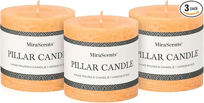 3x3 Inch Yellow Pillar Candles - Set of 3 Unscented, Large, Smokeless Dripless Candles for Dinner Table Decor, Home Rustic Decor, Fall Centerpieces