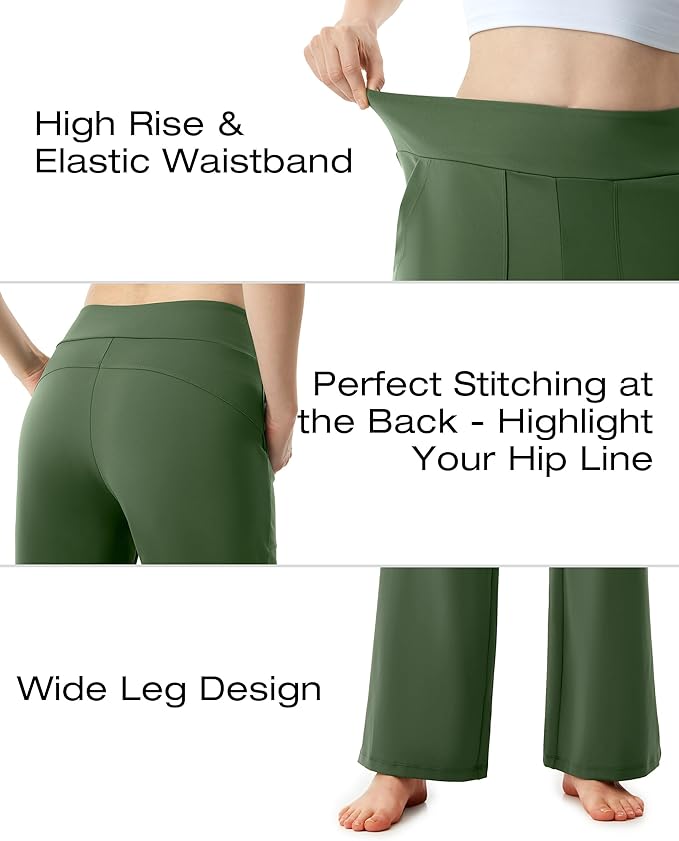 AFITNE Womens Wide Leg Yoga Pants with Pockets High Waist Stretch Dress Casual Pants Loose Lounge Sweatpants 28"/30"/32"