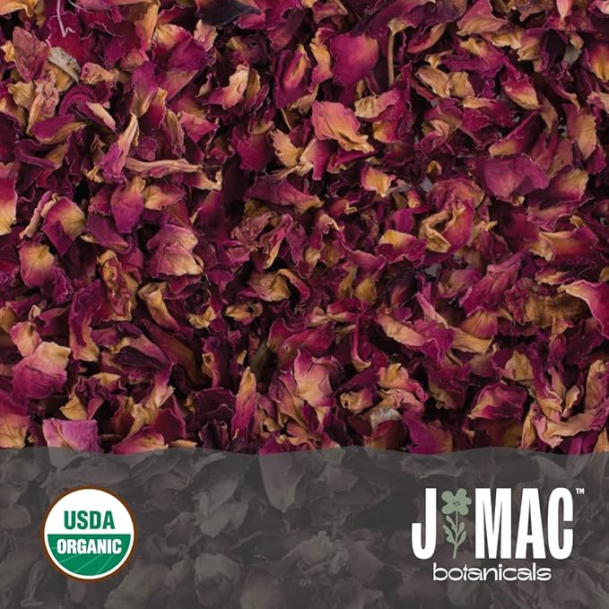 J MAC BOTANICALS Organic Rose Petals, (16 oz) Certified USDA Organic, edible, culinary grade dry rose petals, rose petals for herbal tea, cooking and crafts