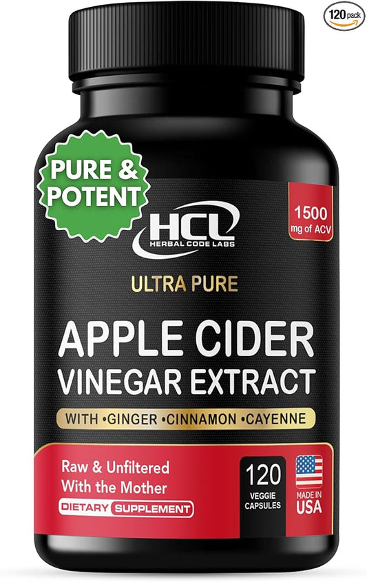 Apple Cider Vinegar Capsules 1500 mg Extract with The Mother - Extra Strength Raw Apple Cider Pills w Ginger Cayenne Cinnamon - Natural Detox Potent Digestion Cleansing System ACV Supplement