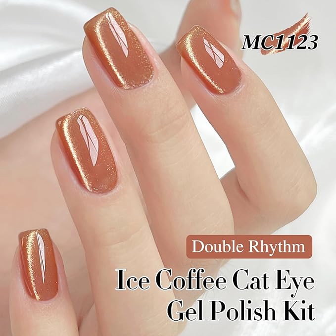 Double Rhythm 6 Colors Cat Eye Gel Polish Set Shimmer Glitter with Magnet Holographic Reflective Magnetic UV Nail Art Kit (6-Kit 42)