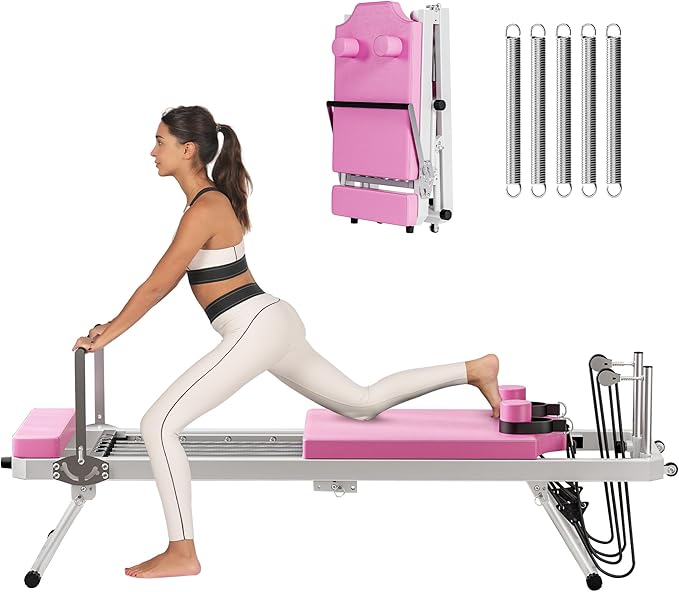 DlandHome Pilates Reformer, Foldable Pilates Reformer Machine with Springs & Resistance, Suitable for Advanced and Beginners Users Adjustable Pilates Equipment for Full-Body Home Workout Up to 330 lbs