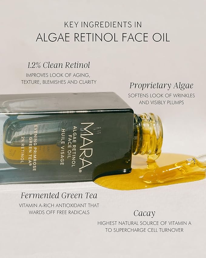 MARA - 1.2% Clean Retinol Face Oil for Anti-Aging + Wrinkles with Algae + Green Tea | Vitamin-Rich Serum to Plump Skin Overnight, For All Skin Types (0.5 fl oz | 15 ml; Travel Size)