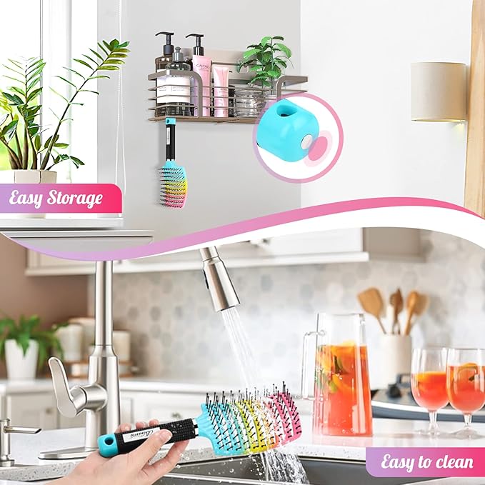 Curved Vented Paddle Brush - Faster Blow Drying, Detangling for Women & Men, Professional Styling for Wet, Curly, Thick or Straight Hair (colourful)