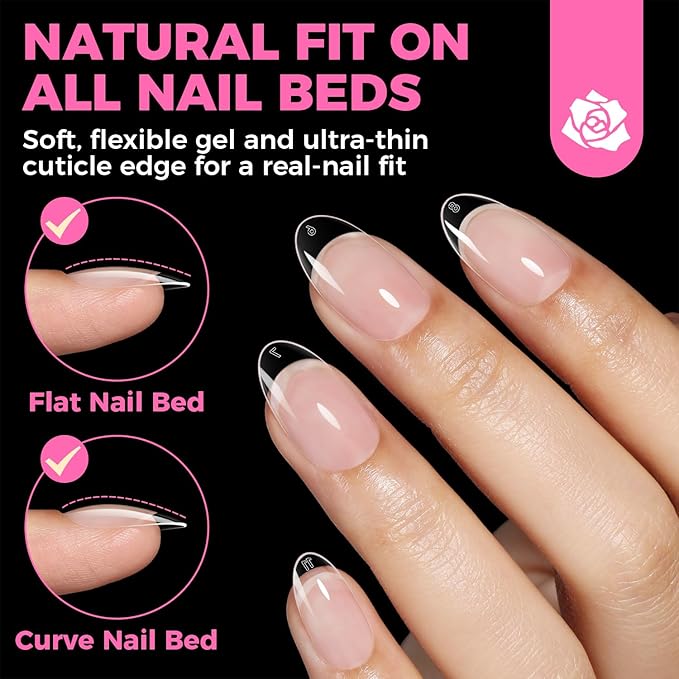 UNA GELLA Oval Fake Nails Pre-shape 504pcs Almond Gel Nail Tips Round Almond Press on Nails for Full Cover Acrylic Round Oval Full Nails False Nails 12 Sizes False Soft Gel Tips