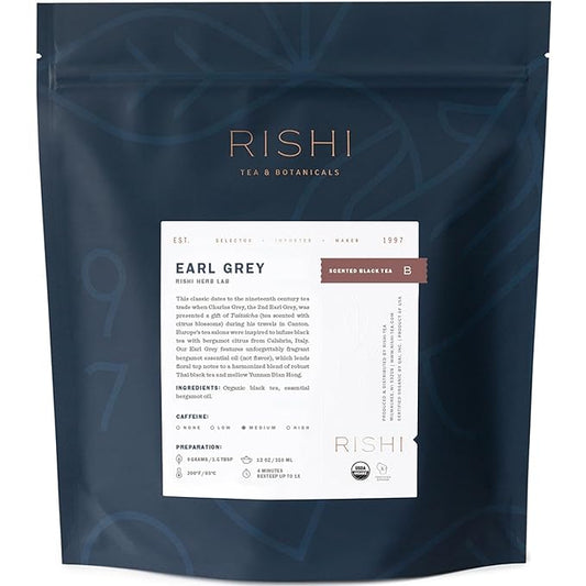 Rishi Tea Earl Grey Tea - Organic Loose Leaf Pure Black Tea with Bergamot Oil, Energizing & Caffeinated - 16 Ounces, 50+ Servings