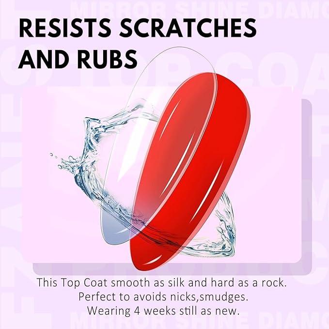 FZANEST Gel Top Coat Diamond- 15ml No Wipe Top Coat Gel Nail Polish High Gloss Mirror Shine Soak Off UV LED Clear Finish Chrome Top Long Lasting