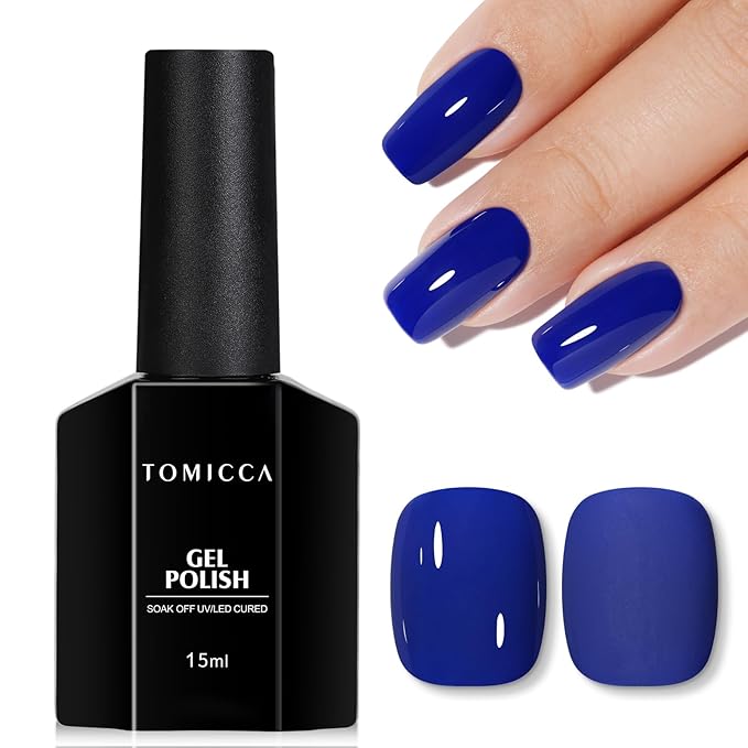 TOMICCA Blue Gel Nail Polish, 15ML Royal Blue Color Gel Polish, Soak Off UV LED Cure Nail Polish Nail Art Home DIY Manicure Nail Salon Varnish