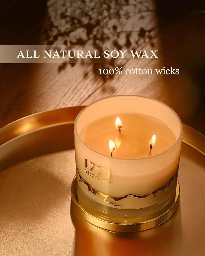 Vanilla Scented Candles - 100% Natural Soy Wax - Large 3 Wick Jar Candle - Up to 50 Hours Burning Time - Candles for Home - Gift-Ready Candle for Men & Women - Aromatherapy Candles