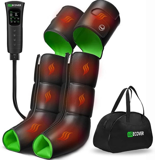 Leg Compression Massager with Heat for Circulation and Pain Relief, 3-in-1 Foot, Calf & Thigh Recovery System, Compression Boots for Lymphedema, Swollen Legs & Edema