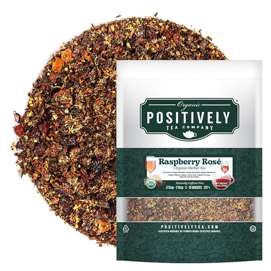 Organic Positively Tea Company, Raspberry Rosé Herbal Tea, Loose Leaf, 16 Ounce
