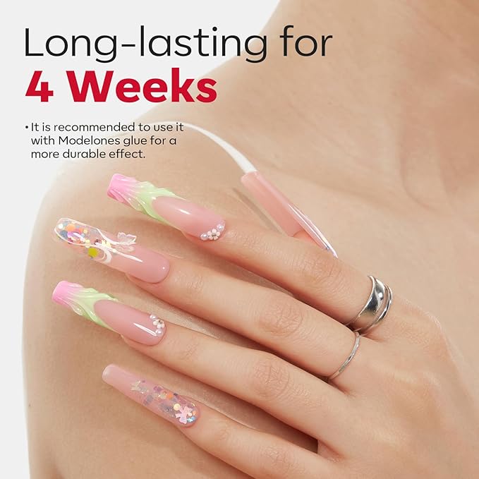 modelones Long Square Nail Tips, 2XXL Straight No C Curve Half Cover Soft Gel Tips Pre-shaped Acrylic Fake Nails False Clear Press on Extension Gel Kit Manicure DIY at Home 216PCS 12Sizes