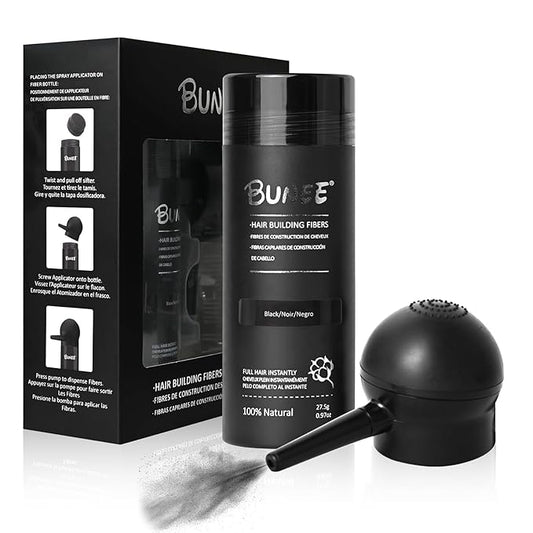 Hair Building Fibers for Thinning Hair for Men Women, 2-in-1 Kit- Enhancements Barber Spray, Thicker Fuller Hair Beard & Hairlines Instantly with Spray Applicator Nozzle, Natural Formula (Black)