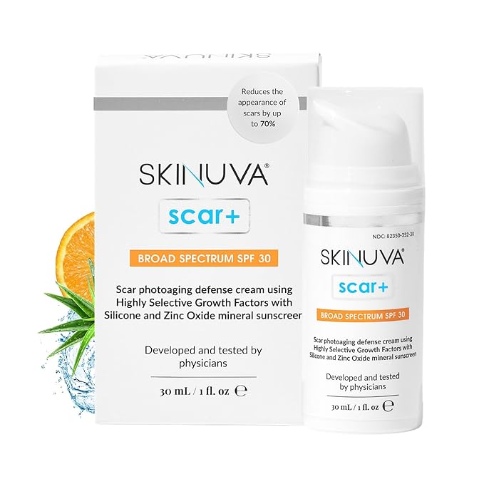 Skinuva® Next Generation Scar+ Cream - Advanced Silicone Scar Cream Matrix +SPF 30 Formulated with Growth Factors & Helps Reduce the Appearance of Scars (1 oz)