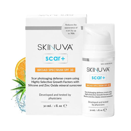 Skinuva® Next Generation Scar+ Cream - Advanced Silicone Scar Cream Matrix +SPF 30 Formulated with Growth Factors & Helps Reduce the Appearance of Scars (1 oz)