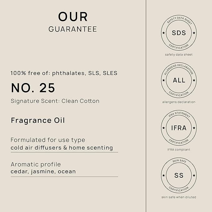 VINEVIDA [128 Fl Oz] Clean Cotton Diffuser Oil - Hotel Fragrance for Cold Air Diffuser - Home Scent Oil