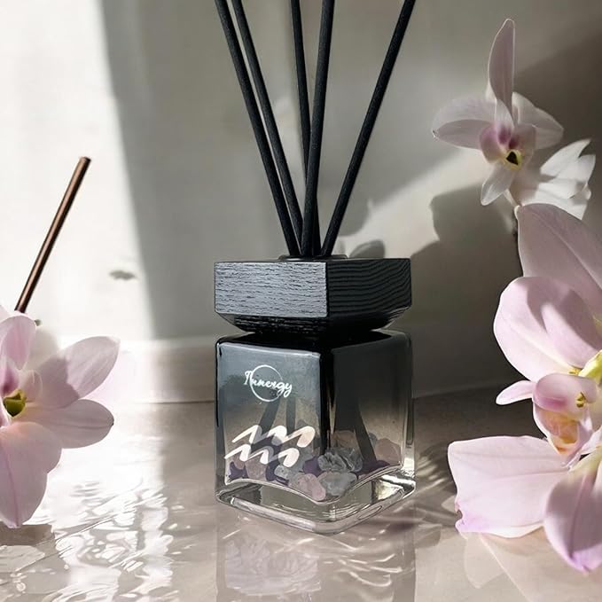 Innergy Aquarius Zodiac Crystal-Infused Reed Diffuser – 100ml Aromatherapy Essential Oil Diffuser for Home – Long-Lasting Scent, Natural Crystal Energy for Relaxation & Balance