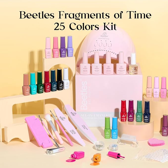 Beetles Gel Nail Polish Kit with U V Light - 25 Colors 51 Pcs Gel Polish Kit One Color One Bottle with Top &Base Coat Beauty Must Have DIY Salon Imprints of Time Collection Gifts for Women Teen Girls