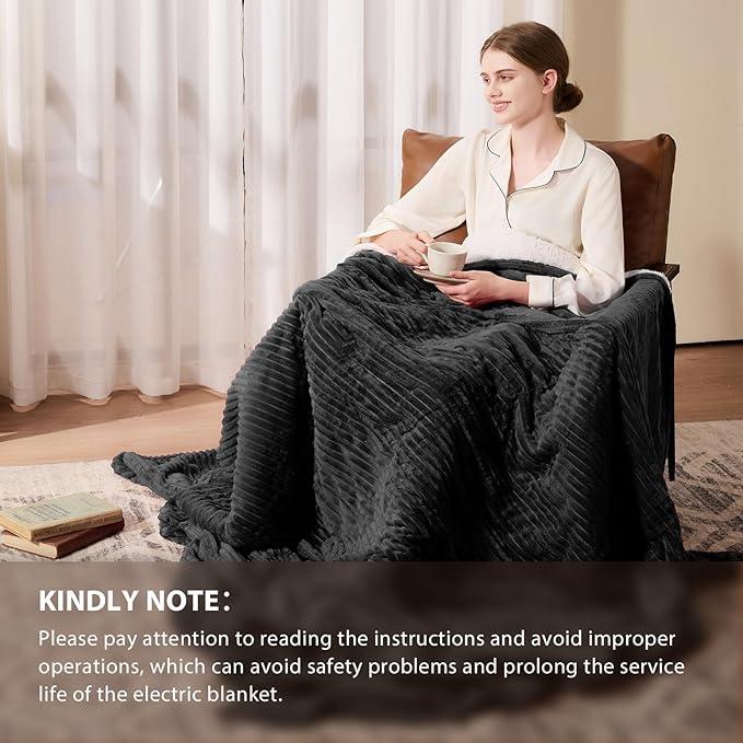 Homemate Electric Heated Blanket King Size - 100"x90" Heating Blanket King Size Dual Control 1/2/4/6/8 Hours Auto-Off 10 Heat Level Over-Heat Protection Soft Flannel Sherpa ETL Certification