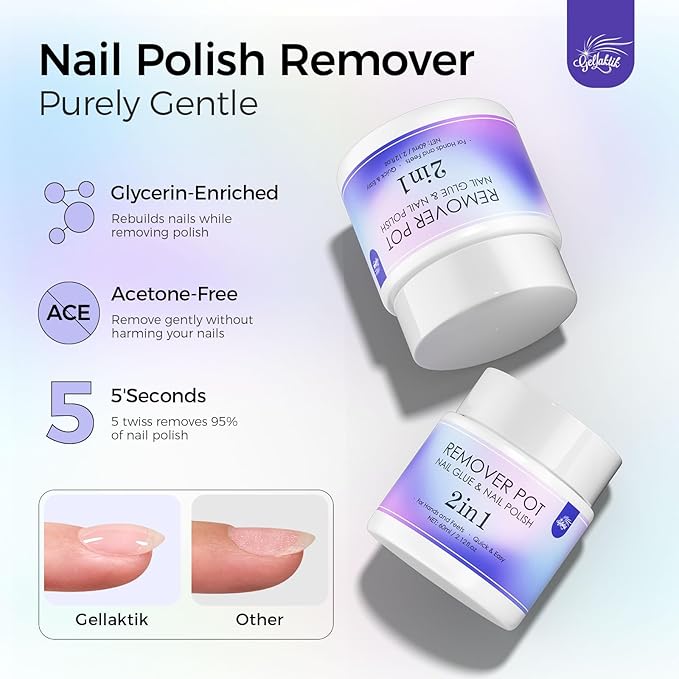 Nail Polish Remover Pot - 2 Pack Acetone-Free Sponge Soaker with Lid, 5-Second Fast Removal for Regular Nail Polish at Home, Salon & Travel