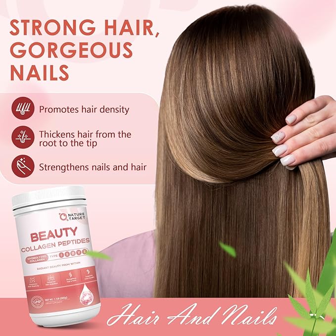 NATURE TARGET Beauty Collagen Peptides Powder for Women, Multi Collagen Powder with Vitamin C, Biotin, Hyaluronic Acid – Unflavored, Keto Friendly, Easy Dissolve, Non-GMO, 50 Servings