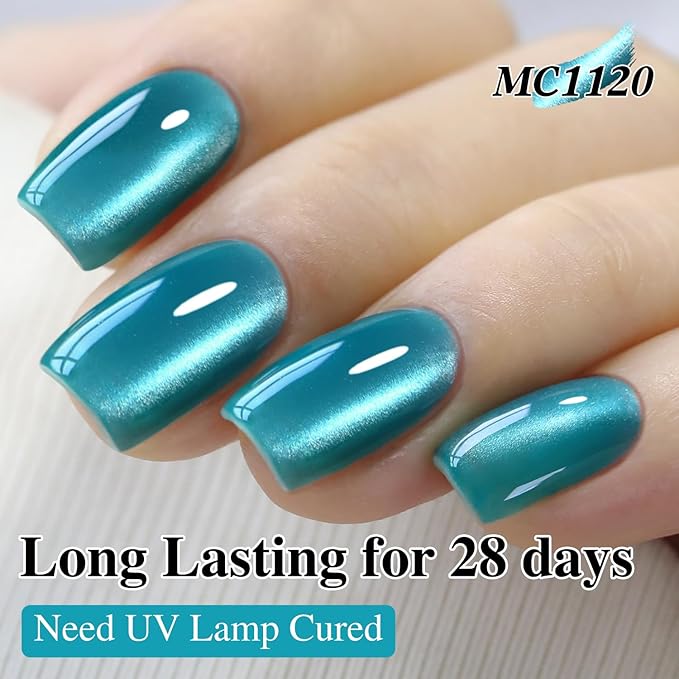 Double Rhythm Jelly Glass Cat Eye Gel Polish with Magnet 15ML Holographic Glitter Shimmer Translucent Sheer Color Magnetic Polish Salon DIY at Home (Jelly Teal-MC1120)