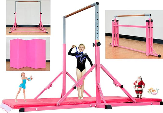 Gymnastic Bar for Kid and Teenage Ages 3-25, 5 FT / 6 FT Base Length, 5 FT / 6 FT Height, Gymnastic Kip Bar Horizontal Bar for Gymnast, Gymnastic Training Equipment for Home and Club Use