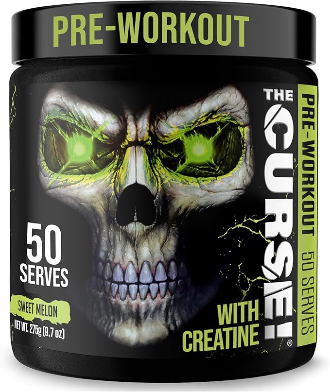 JNX SPORTS The Curse! Pre Workout Powder for Men & Women, Caffeine, Beta-Alanine, Creatine, L-Citrulline, 50 Servings, Sweet Melon Flavor – Boost Energy, Strength & Focus
