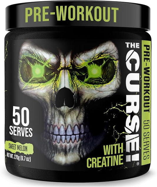 JNX SPORTS The Curse! Pre Workout Powder for Men & Women, Caffeine, Beta-Alanine, Creatine, L-Citrulline, 50 Servings, Sweet Melon Flavor – Boost Energy, Strength & Focus