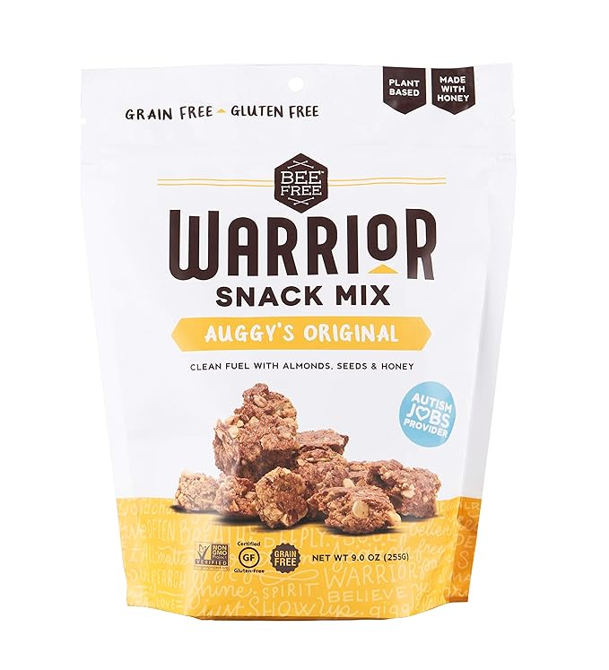 BeeFree Warrior Mix Gluten Free Granola - Chunky Granola Bites | Paleo, Low Carb, Grain Free, Preservative Free, Oat Free | Auggy’s Original Mix, 9 Ounce Bags, 3 Pack