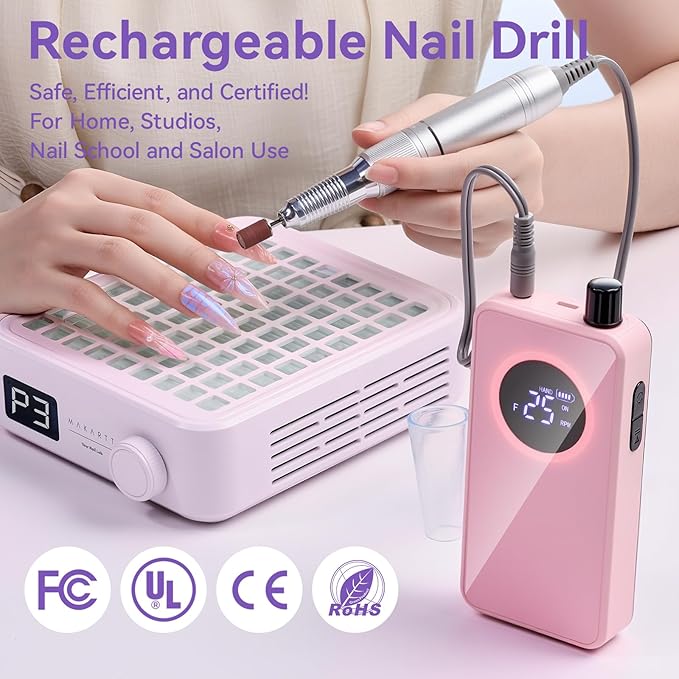 Makartt Rechargeable Nail Drill – 35000RPM Electric Nail File,Portable E File for Gel Nail Shaping & Removal, Quiet, Lightweight, 6H Battery, Easy to Use for Home & Salon, YEEYAN