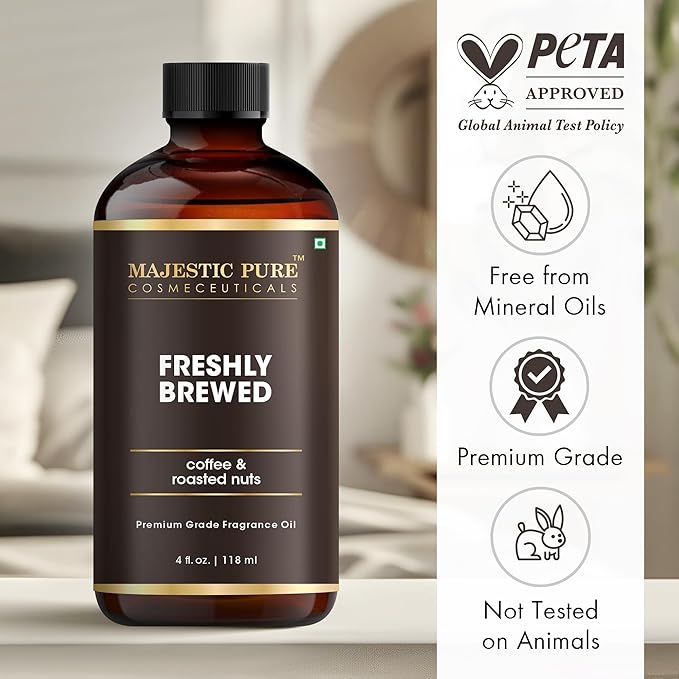 MAJESTIC PURE | Coffee & Roasted Nuts Premium & Free from Mineral Oil | Coffee Flavour, Cocoa Extract, Nutmeg Oil Used in Diffusers, DIY, Self Care | 4 fl oz