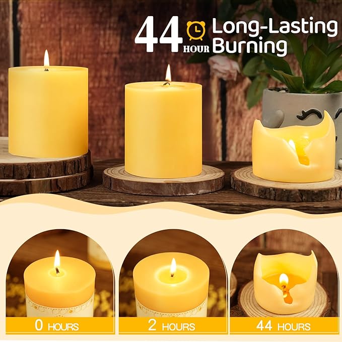 4 Pack 100% Pure Beeswax Candles,180 Hours Long Burning-Natural Beeswax Pillar Candles for Emergency,Unscented Bees Wax Candles for Home,Paryer,Parties,Pillar Candle Bulk 2.8x3in