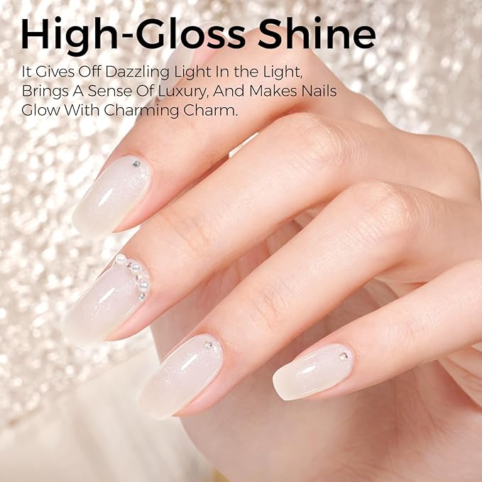 TOMICCA White Pink Gel Nail Polish, Sparkle Silver Gel Polish, Soak Off UV Transparent Shimmer Neutral Jelly Nail Polish Gel Clear Color Nail Art DIY Manicure Salon