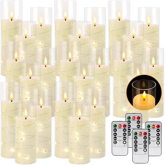 24 Pack Christmas Decoration Flickering Flameless Candles,Battery Operated Candles,LED String Lights LED Candles for New Year, Home Decor, Parties,Wedding(D2.2 xH 5" 6" 7") (Ivory)