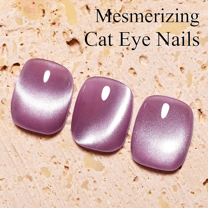 Imtiti Plum Purple Cat Eye Gel Nail Polish with Magnet, Holographic Glitter Shimmer Magnetic UV Gel Polish for Nail Art Soak off UV Led