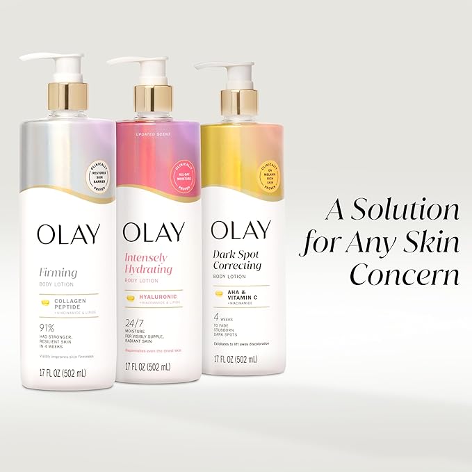 Olay Body Lotion for Women, Firming with Collagen Peptides Serum, Visibly Firmer Skin, 24hr Moisture & Hydration, Fast Absorbing Formula, Vitamin B3 Complex, For All Skin Types, 17 fl oz