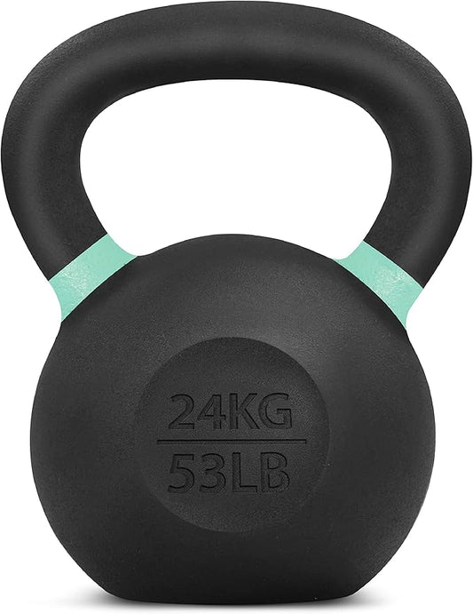 Yes4All Powder Coated Kettlebell, Cast Iron Core Kettlebells with Non-Slip Handle & Flat Bottom for Conditioning, Heavy Duty for Strength Training, 9lb to 71lb - Single & Pair