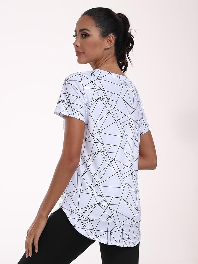 Women's Short Sleeve Workout Shirts Crewneck Sports Yoga Running Dry Fit Tops Side Split Tee
