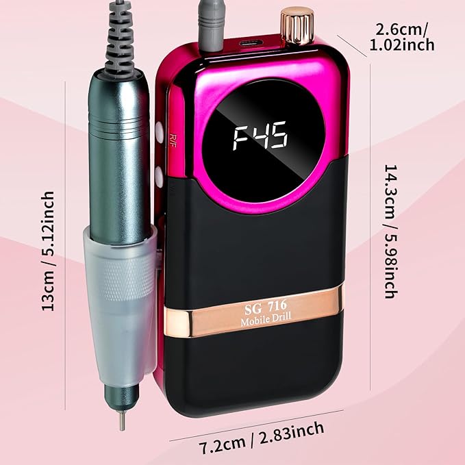 LIMEGIRL Professional Electric Nail Drill Kit 45000RPM Portable Cordless Toenail Cordless Toenail Machine with 14 Drill Bits and Base for Women(Rose Red)
