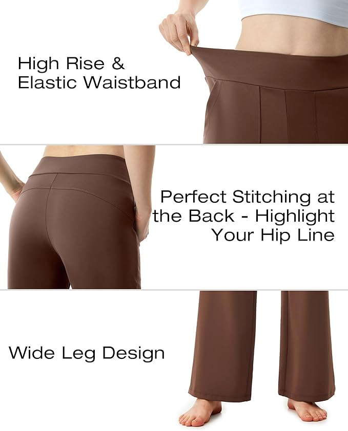 AFITNE Womens Wide Leg Yoga Pants with Pockets High Waist Stretch Dress Casual Pants Loose Lounge Sweatpants 28"/30"/32"