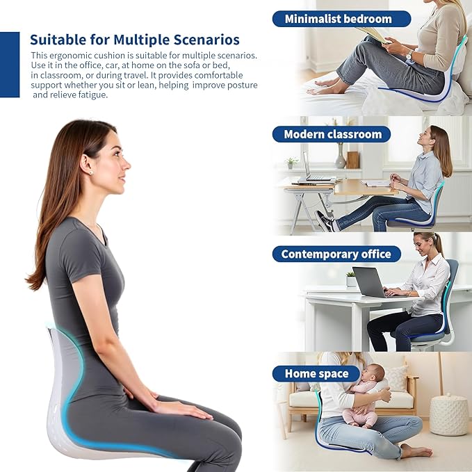 Ergonomic Back Support for Office Chair Cushion with Lumbar Pillow - Posture Corrector for Desk Chairs, Comfortable Memory Foam Seat Cushion for Lower Back Pain Relief (Black)