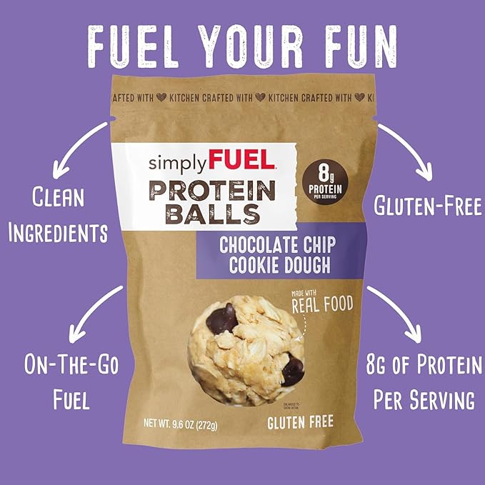 simplyFUEL Whole Food Protein Balls with Probiotics - Chocolate Chip Cookie Dough Snacks - Protein Snack - Gluten Free Energy Balls (24 Packs)