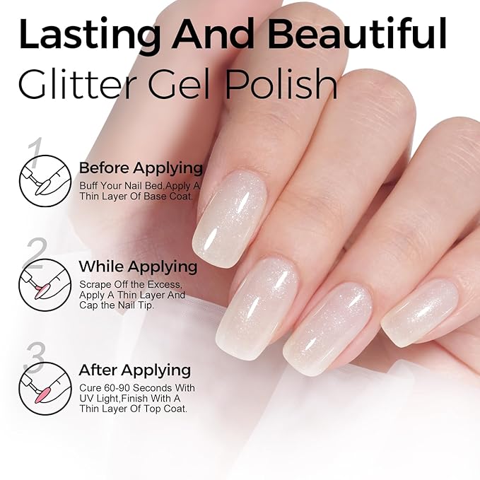 TOMICCA White Pink Gel Nail Polish, Sparkle Silver Gel Polish, Soak Off UV Transparent Shimmer Neutral Jelly Nail Polish Gel Clear Color Nail Art DIY Manicure Salon