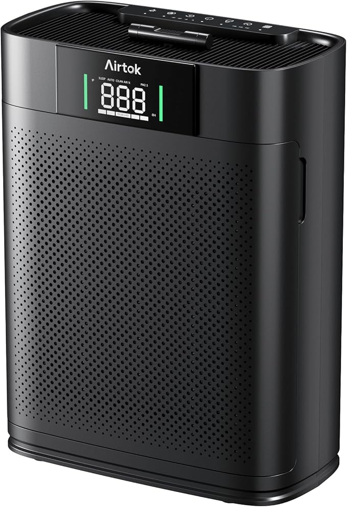 AIRTOK Air Purifiers for Home Large Room Up to 1300 Ft², with Air Quality Monitor PM2.5、HEPA Sleep Mode、Aromatherapy for Allergies, Pet Hair, Pollen in Bedroom, AP2301, Black