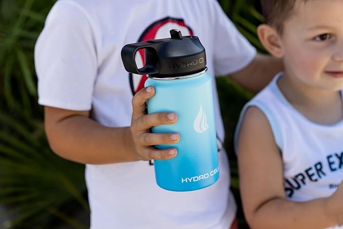HYDRO CELL Stainless Steel Insulated Water Bottle with Straw - For Cold & Hot Drinks - Metal Vacuum Flask with Screw Cap and Modern Leakproof Sport Thermos for Adults (Sky/Blue 14oz)