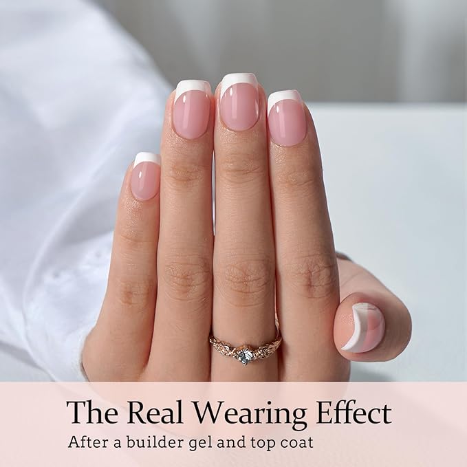 BTArtboxnails XCOATTIPS French Gel Nails - French Tip Press on Nails Pink Extra Short Square Shape Nail Tips, Fake Nails Extensions Nail Art DIY