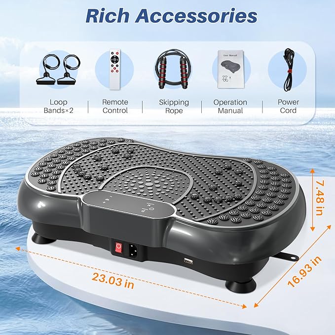 Vibration Plate Exercise Machine for Weight Loss – 100-Speed Platform with Bluetooth Speaker, Remote & Bands, 450 lbs Capacity – Quiet Full Body Workout for Lymphatic Drainage at Home